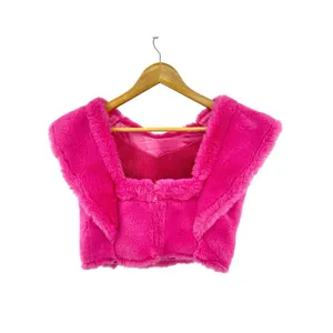 KOCH Women's Size Small Cecilia Top Pink Faux Fur‎ Crop Ruffle Sleeve GUC thumbnail 3