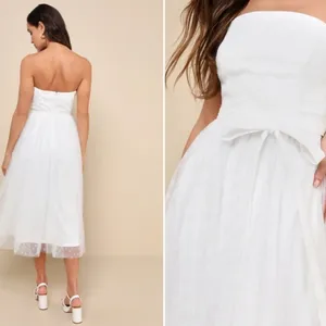LULU's Bridal Shower Reception Engagement Strapless Tulle Midi Dress NWOT thumbnail 3