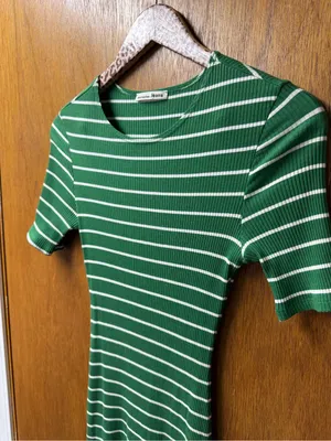 Reformation Jeans Kendy Short Sleeve Knit Sweater Dress Striped Green Small thumbnail 9