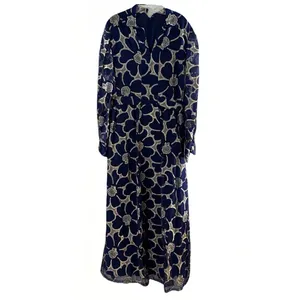 VTG CLIFTON WILHITE 18 Blue Metallic Floral Long Sleeve Gown Couture Dress thumbnail 14