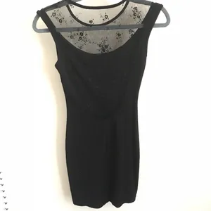 Black Short Dress w/Lace Neckline & Scoop Back thumbnail 3
