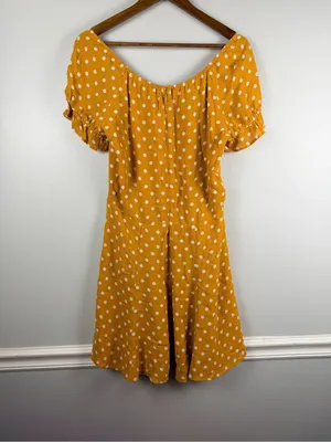 Reformation yellow white polka dot Arlene dress size 10 thumbnail 5