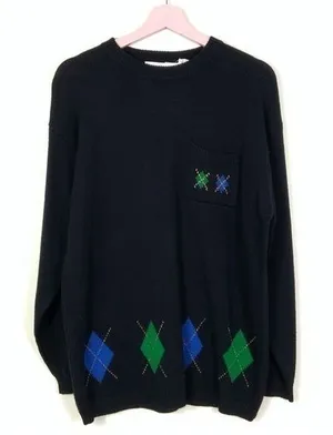 Vintage Weathervane ‎Argyle wool blend crewneck sweater metallic gold accent Med thumbnail 1
