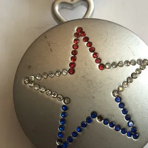 Silver Tone Star Watch Keychain with Red, White, and Blue Accents thumbnail 3