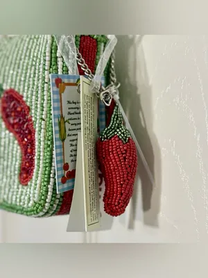 Viral Made in India Red Hot Chili Pepper Beaded Striped Shoulder Bag Charm NWT thumbnail 8