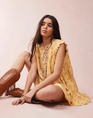 Free People Sundown Ditsy Print Smock Mini Dress thumbnail 1