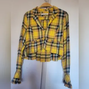 Free People we the Free Women's Rufled Up Plaid Shirt Jacket Size XS thumbnail 8