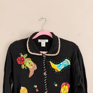 Vintage Black Arriviste Cowboy Boot Button Up Sweater thumbnail 2