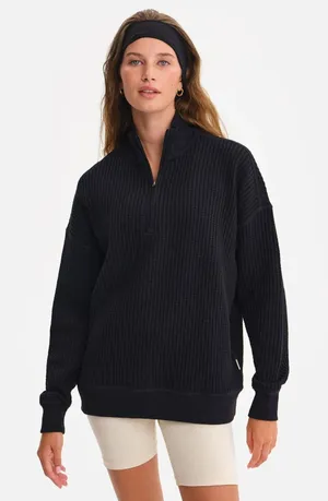 MATE Waffle collared 1/2‎ zip Pullover Size M Black Organic Waffle Sweatshirt thumbnail 1