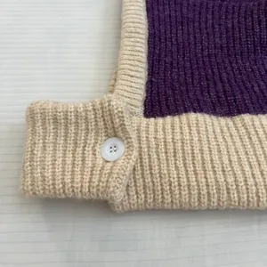 NWOT Purple Beige Button Balaclava Winter Knit Hoodie Hood Hat thumbnail 9