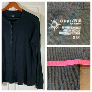 OFFLINE by Aerie‎ Waffle Knit Henley Top Long Sleeve Thumb Hole Small Cozy thumbnail 2