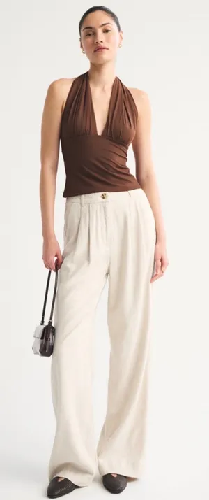 Abercrombie Sloane Linen Blend Tailored Wide Leg Pant thumbnail 1