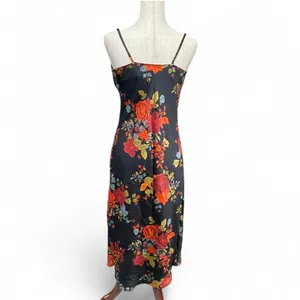 Sara Michelle 90s Style Black‎ Floral Spaghetti Strap Midi Slip Dress Small NWT thumbnail 3
