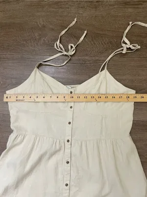 Aerie Linen Blend Tie Strap Dress Size XL Cream Babydoll Boho Beach Coastal thumbnail 11