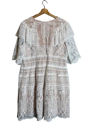 ML Monique Lhuillier Lace Fit & Flare Mini Dress Womens 18 White Formal Cocktail thumbnail 6