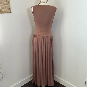 Halara Draped Sleeveless Maxi Dress Brown Gathered Waist Size M Elegant Jersey thumbnail 3