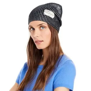 Kurt Geiger London Be Kindness Foil Rib Beanie in Black OS New Womens Skully thumbnail 6