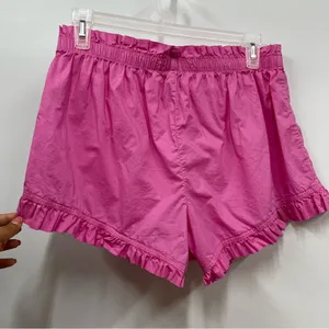 pink aerie shorts size Medium paper bag high waisted ruffle hem lightweight thumbnail 3