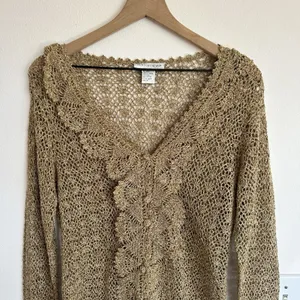 Vintage Y2K Crochet Silk Cotton Newport News Top M Sheer Ruffle Regency Fairy thumbnail 2