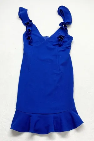 Hello Molly Ruffle Mini Dress Womens Size 8‎ Royal Blue Cocktail Party Polyester thumbnail 1