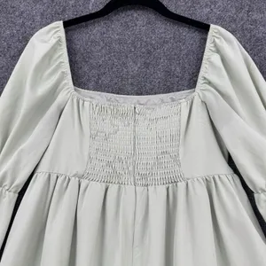 EXLURA Dress Sage Green Puff Sleeve Square Neck Smocked Back Mini Cottagecore M thumbnail 4