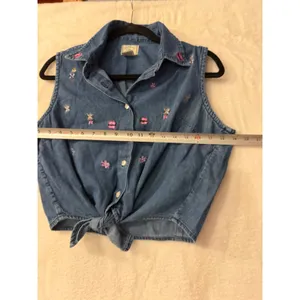 Wrangler Women Vintage Sleeveless Denim Butterfly Embroidered Tie Front Top‎ L thumbnail 5