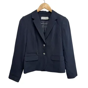 Calvin Klein Navy Blue Pinstripe Two Button Blazer Jacket Size 4P thumbnail 2