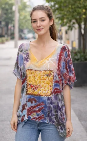 Vintage Artsy Hand dyed top watercolor painted style thumbnail 1