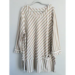 Soft Surroundings Women's Beige White Stripe Glorieta Tunic Crew Neck Size 2X‎ thumbnail 4