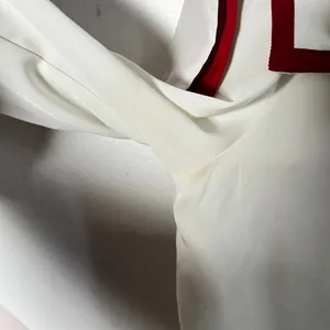 Vintage 90s 80s‎ Blouse Top Womens 10 Cream Bib Collar Retro Nautical Career thumbnail 4