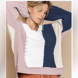 POL V-Neck Color Block Chunky Knitted Sweater Women’s‎ Size M thumbnail 7