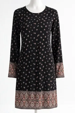 Abercrombie & Fitch Black Long-Sleeve Boho Paisley Dress Floral M thumbnail 1