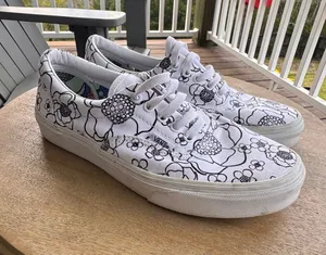 Vans Era Floral Canvas Sneakers White Black‎ Women’s 9.5 Classic Skate thumbnail 1