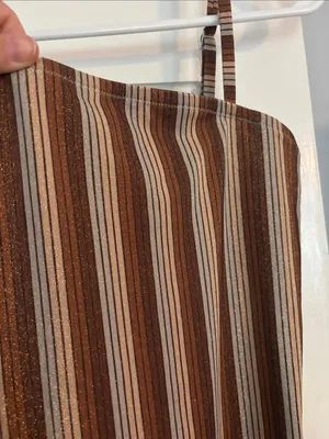 Aerie Striped Metallic Brown & Cream One-Piece Swimsuit thumbnail 2