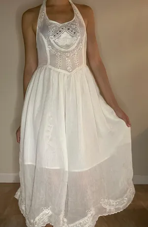 Free People New Romantics collection dainty lace halter tie white dress S thumbnail 1