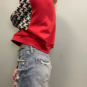 Custom made reworked vintage sweater & red crewneck crop sweatshirt size Large thumbnail 7