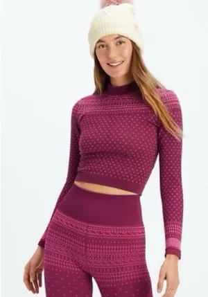 Fabletics Holly Seamless Fair Isle Cropped Mock Neck Long Sleeve Top M thumbnail 1
