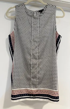Ann Taylor Sleeveless Printed Tank in White, Navy, and Pink thumbnail 1