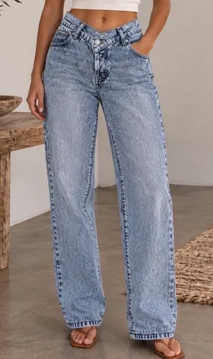 Revice Denim Jeans Womens‎ 24 Light Wash Blue Crossover Waist Straight Leg thumbnail 1
