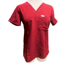 FIGS Essential 1-Pocket Scrub Top in Burgundy Size XS thumbnail 3