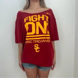 Nike USC Trojans Fight On Burgundy off the shoulder T-shirt thumbnail 3