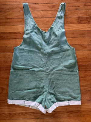Double Zero NWOT Green Denim Shortalls Romper thumbnail 1