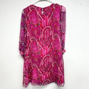 TIBI Women Pink Abstract‎ Long Sleeve Cruved Neckline Mini Dress Size 6 thumbnail 3