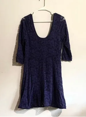 Free People 3/4 Sleeve Lace Dress in Navy Size: Medium thumbnail 2