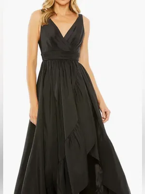 Mac Duggal Sleeveless Taffeta High-Low Ruffle Gown in Black Size: 12 thumbnail 1