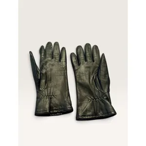 Fownes Black Genuine Leather Lined Gloves Women 7.5 Zigzag Stitch Detail thumbnail 4