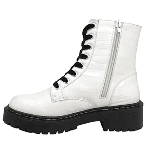 True Craft Women’s White Crocodile Faux Leather Combat Boots thumbnail 3