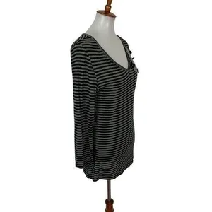 MaxMara Weekend Top Large Gray Striped Long Sleeve Designer‎ Minimalist thumbnail 3