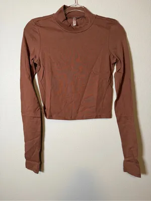 NWOT XS Free people movement brown mock neck long sleeve shirt thumbnail 1