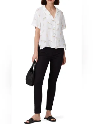 Rails White Short-Sleeve Button-Down Shirt with Leopard Motif thumbnail 2